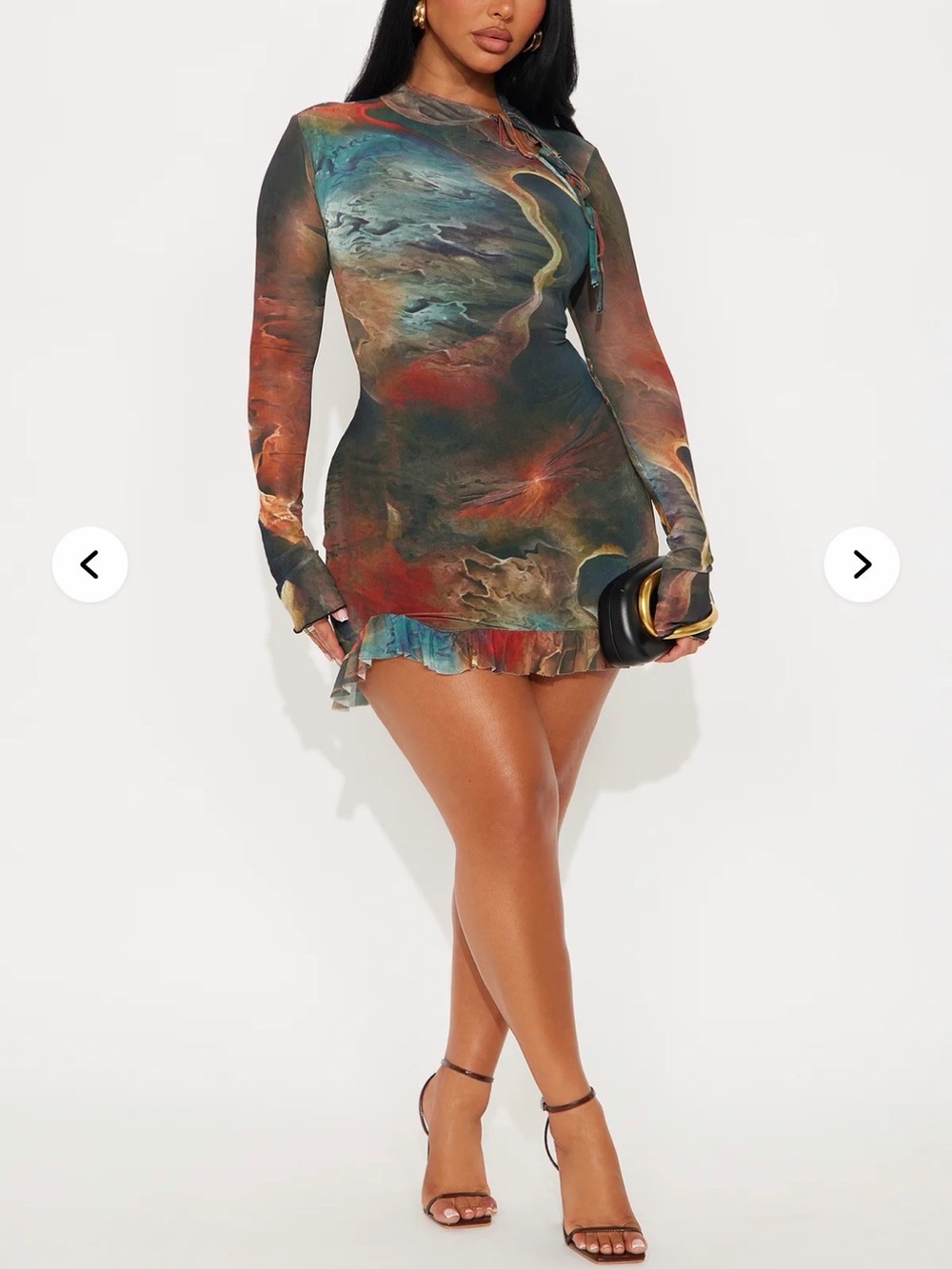 Fashion Nova Abstract Marble Mini Dress in Teal, Rust & Olive